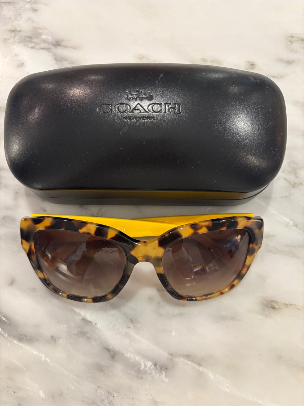 Coach Tortoiseshell Cat-Eye Sunglasses with Yellow Temples